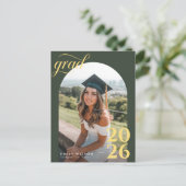Modern Gold Script Arch Photo Graduation Thank You Postkarte (Stehend Vorderseite)