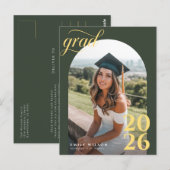 Modern Gold Script Arch Photo Graduation Thank You Postkarte (Vorne/Hinten)