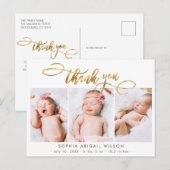 Modern Gold Script Baby Foto Collage Vielen Dank Postkarte (Vorne/Hinten)