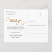 Modern Gold Script Baby Foto Collage Vielen Dank Postkarte (Rückseite)