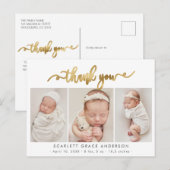Modern Gold Script Baby Foto Collage Vielen Dank Postkarte (Vorne/Hinten)