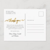 Modern Gold Script Baby Foto Collage Vielen Dank Postkarte (Rückseite)