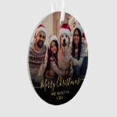 Modern Gold Script Black 2 Foto Frohe Weihnachten Ornament (Vorderseite)