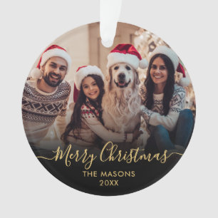 Modern Gold Script Black 2 Foto Frohe Weihnachten Ornament