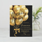 Modern Gold Script Black Birthday Party Einladung (Stehend Vorderseite)