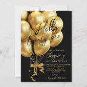 Modern Gold Script Black Hello Twenty One Birthday Einladung (Vorderseite)