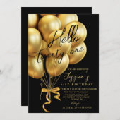 Modern Gold Script Black Hello Twenty One Birthday Einladung (Vorne/Hinten)