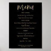Modern Gold Script Black Wedding Menu Poster (Vorne)