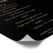 Modern Gold Script Black Wedding Menu Poster (Ecke)