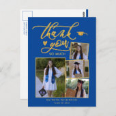 Modern Gold Script Blue Foto Abschluss Vielen Dank Postkarte (Vorne/Hinten)