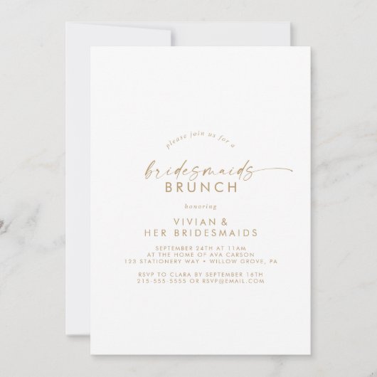Modern Gold Script Bridesmaids Brunch Einladung (Vorderseite)