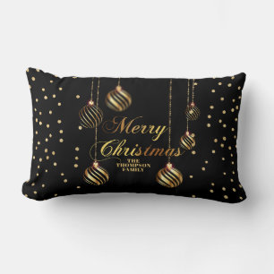 Modern Gold Script Confetti Black Family Weihnacht Lendenkissen