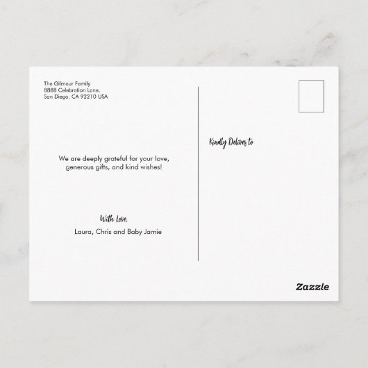 Modern Gold Script Custom 3 Foto Baby Postkarte (Rückseite)