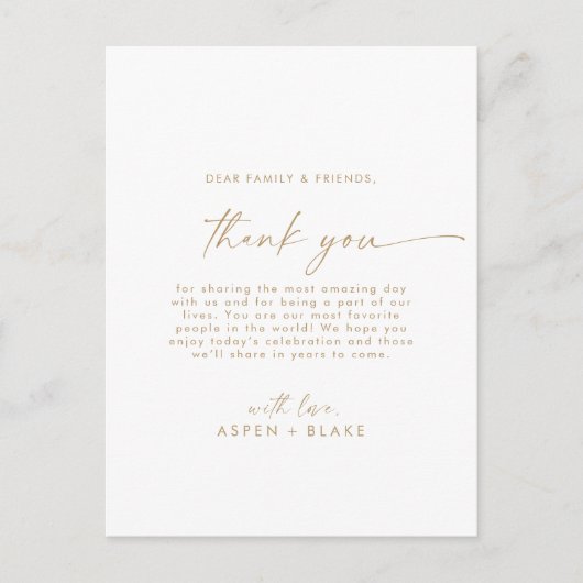 Modern Gold Script Dankeschön Empfang Card Postkarte (Vorderseite)