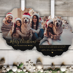 Modern Gold Script Einfach 2 Foto Weihnachten Ornament Karte