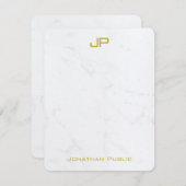 Modern Gold Script Elegante Monogram Marble Einfac Mitteilungskarte (Vorne/Hinten)