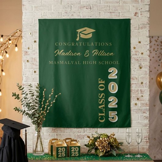 Modern Gold Script Emerald Green Twin Abschluss Wandteppich