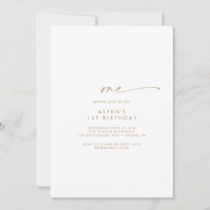 Modern Gold Script erste Geburtstagsparty Einladun Einladung
