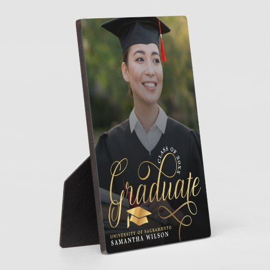 Modern Gold Script Foto Abschluss Plaque Fotoplatte (Seite)