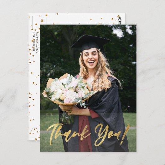 Modern Gold Script Foto Abschluss Vielen Dank Postkarte (Vorne/Hinten)