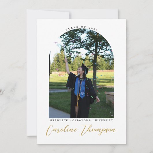 Modern Gold Script Foto Arch & Collage Abschluss Einladung (Vorderseite)