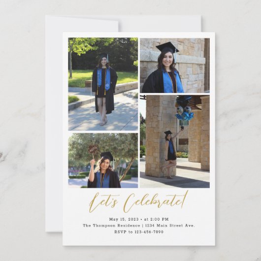 Modern Gold Script Foto Arch & Collage Abschluss Einladung (Rückseite)