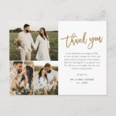 Modern Gold Script Foto Collage Wedding Vielen Dan Postkarte (Vorderseite)