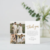 Modern Gold Script Foto Collage Wedding Vielen Dan Postkarte (Stehend Vorderseite)