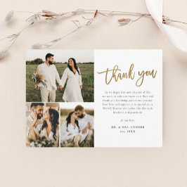 Modern Gold Script Foto Collage Wedding Vielen Dan Postkarte
