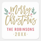 Modern Gold Script Freude Weihnachten Custom Quadratischer Aufkleber (Vorderseite)