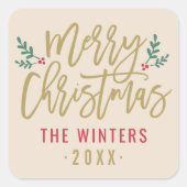 Modern Gold Script Freude Weihnachten Custom Quadratischer Aufkleber (Vorderseite)