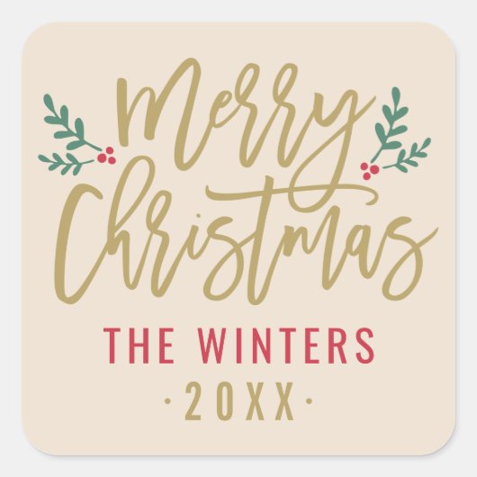 Modern Gold Script Freude Weihnachten Custom Quadratischer Aufkleber (Vorderseite)