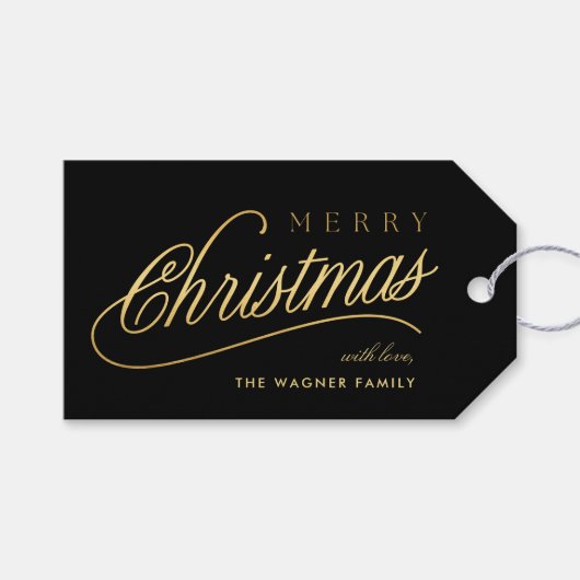 Modern Gold Script Frohe Weihnachten Geschenkanhänger (Vorderseite (Horizontal))