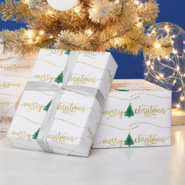 Modern Gold Script frohe Weihnachtsbaum Geschenkpapier