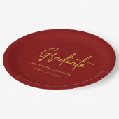 Modern Gold Script Graduation Party Red Custom Pappteller (Schrägansicht)