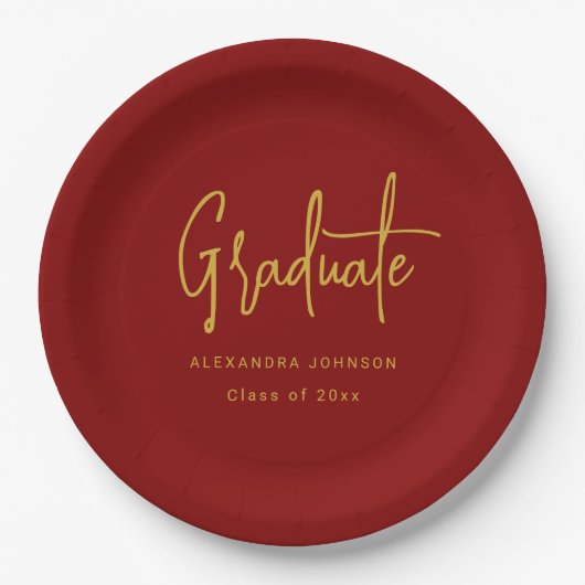 Modern Gold Script Graduation Party Red Custom Pappteller (Vorderseite)