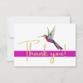Modern Gold Script Hummingbird Wasserfarbe Rosa Dankeskarte (Vorderseite)