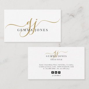 Modern Gold Script Monogram Black Name Visitenkarte
