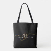 Modern Gold Script Monogram Initials Black Tasche (Rückseite)