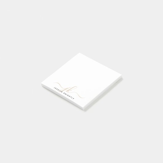 Modern Gold Script Monogram Initials Minimal Post-it Klebezettel (angewinkelt)