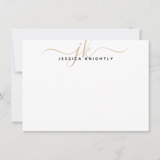 Modern Gold Script Monogram Initials Minimalistisc Mitteilungskarte (Vorderseite)
