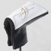 Modern Gold Script Monogram Initials Schwarz-weiß Golf Headcover (3/4 Vorderseite)