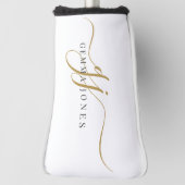 Modern Gold Script Monogram Initials Schwarz-weiß Golf Headcover (Rotieren 90)