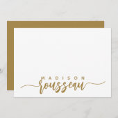Modern Gold Script Name Personalisiert White Mitteilungskarte (Vorne/Hinten)