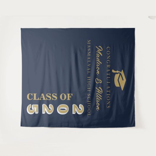 Modern Gold Script Navy Blue Twin Abschluss Wandteppich (Vorderseite (Horizontal))