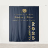 Modern Gold Script Navy Blue Twin Abschluss Wandteppich (Vorderseite)
