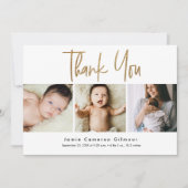 Modern Gold Script Newborn Baby Photo Collage Ankündigung (Vorderseite)