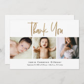 Modern Gold Script Newborn Baby Photo Collage Ankündigung (Vorne/Hinten)