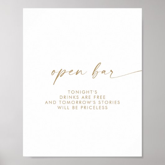 Modern Gold Script Open Bar Sign Poster (Vorne)