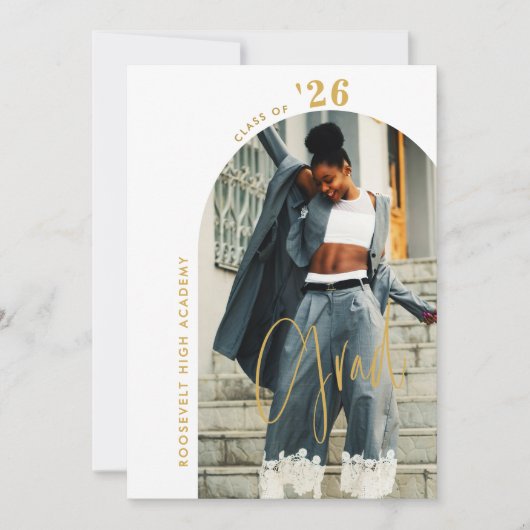 Modern Gold Script Photo 2024 Minimal Grad Party Einladung (Vorderseite)